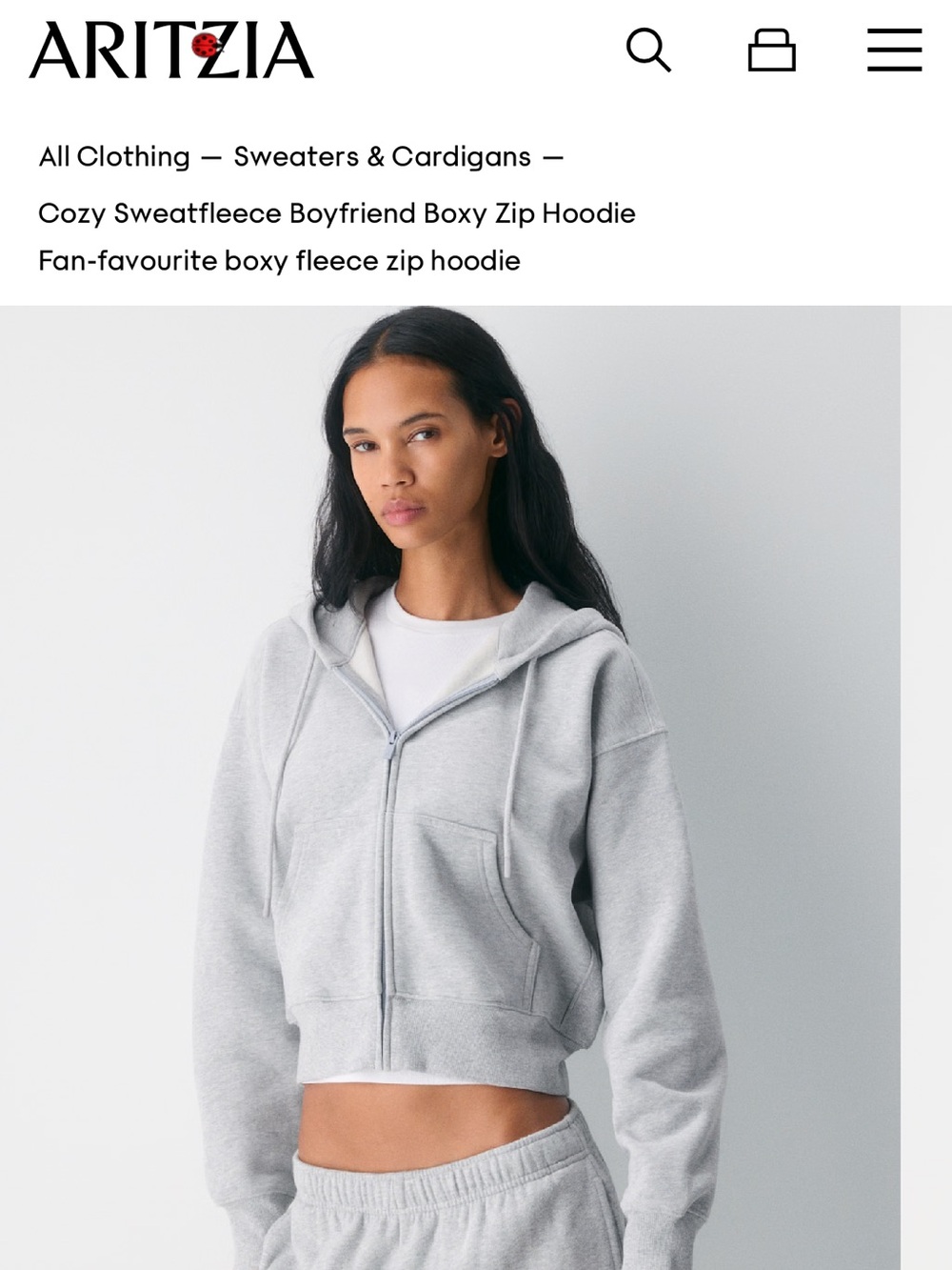 TNA Cozy Boxy Zip Hoodie in Light Gray